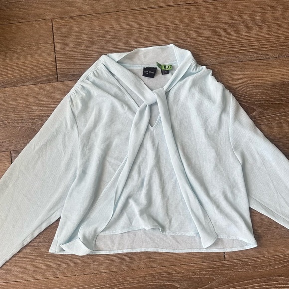 Light Blue Free Press Tie-Neck Blouse - Picture 3 of 7